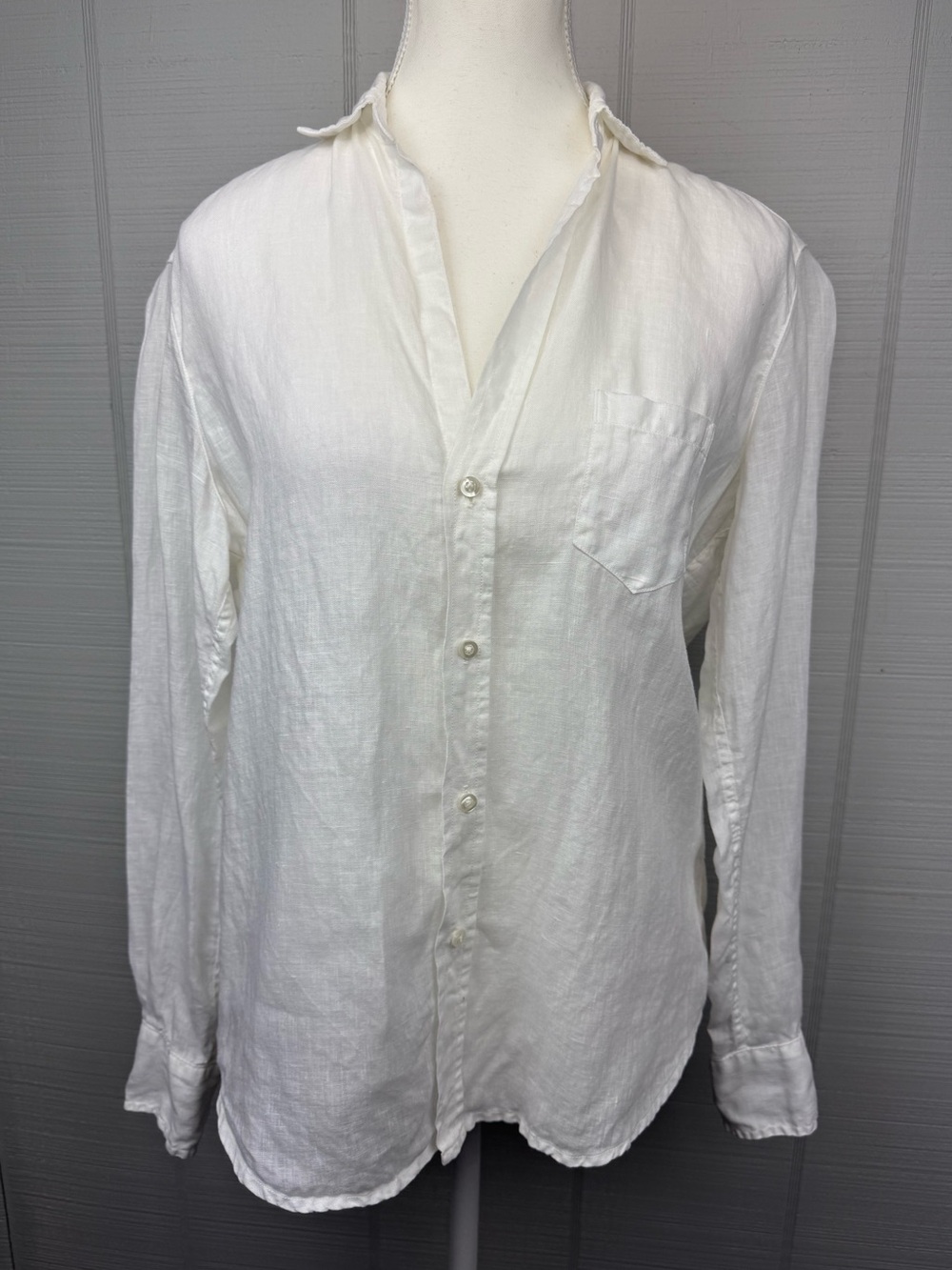 Frank & Eileen White Linen Woven Button-Up Long Sleeve Shirt Relaxed Fit XXS